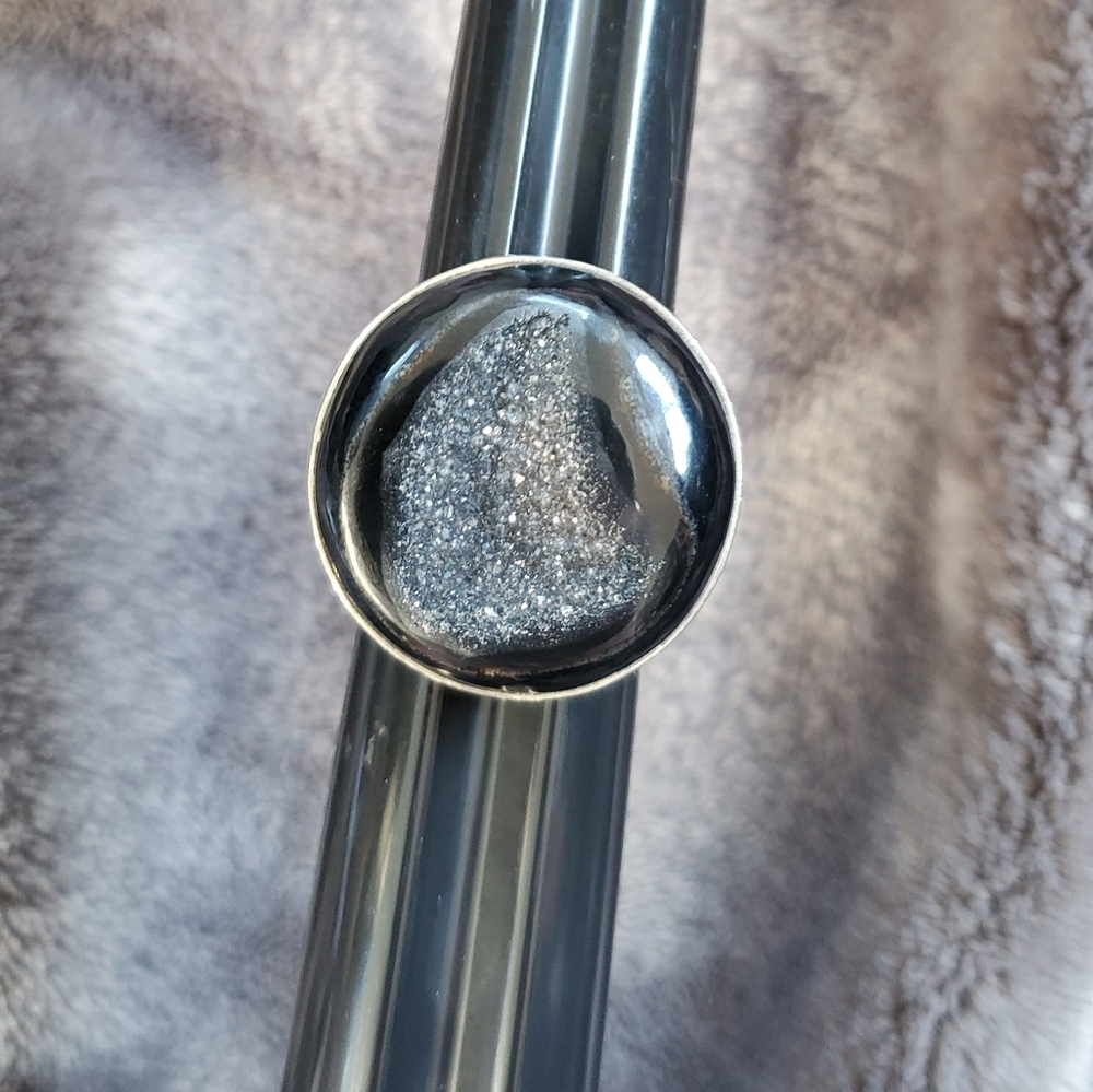 Black and sterling silver Druzy ring
